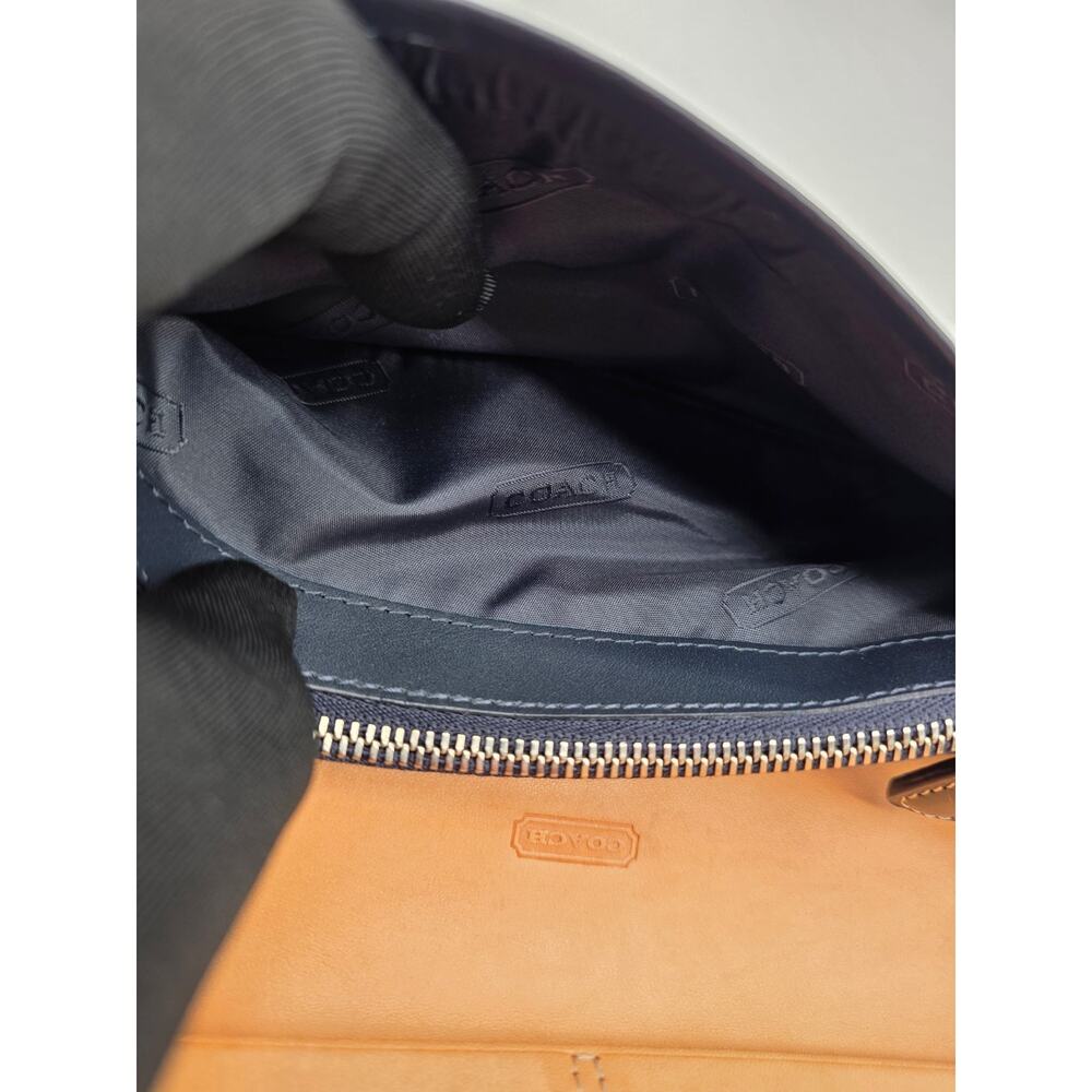 Coach Signature Long Flap Wallet Navy Blue Jacquard Leather Trim Clutch Wallet - Picture 11 of 15